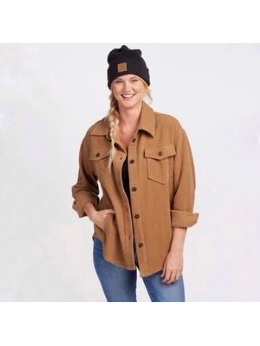 Woolx Sawyer Shacket Merino Wool Blend Button Up Camel Color - size large